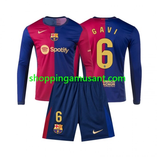 Maillot de Foot FC Barcelone Gavi 6 Enfant Domicile 2024-2025 Manche Longue