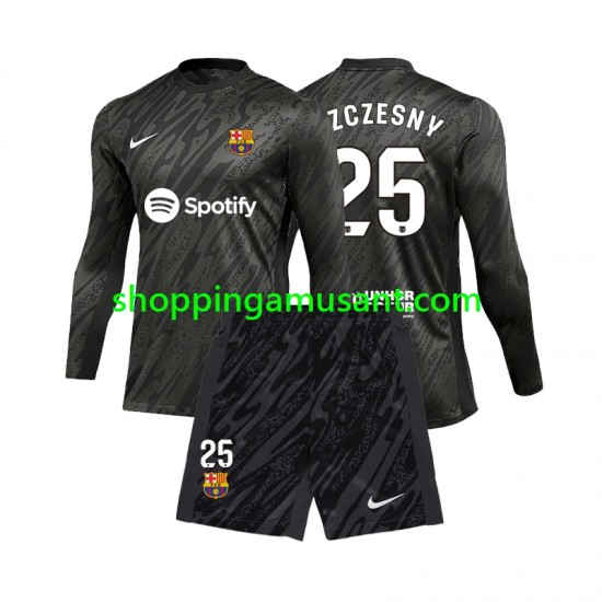 Maillot de Foot FC Barcelone Wojciech Szczesny 25 Gardien Enfant Extérieur 2024-2025 Manche Longue