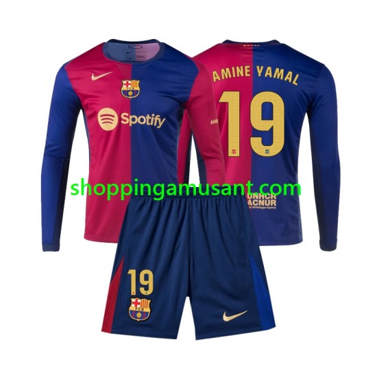 Maillot de Foot FC Barcelone Lamine Yamal 19 Enfant Domicile 2024-2025 Manche Longue
