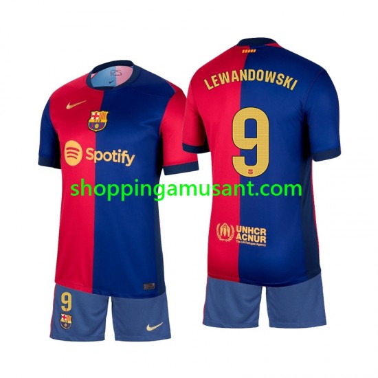 Maillot de Foot FC Barcelone Lewandowski 9 Enfant Domicile 2024-2025 Manche Courte