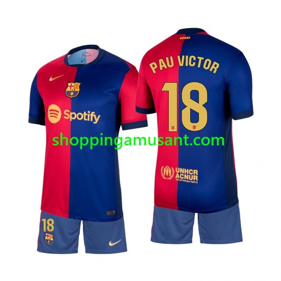 Maillot de Foot FC Barcelone Pau Victor 18 Enfant Domicile 2024-2025 Manche Courte