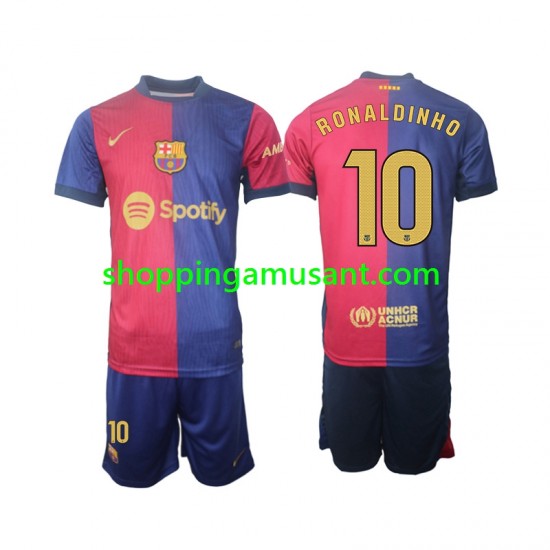 Maillot de Foot FC Barcelone Ronaldinho 10 Enfant Domicile 2024-2025 Manche Longue