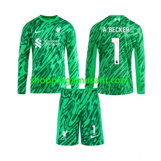 Maillot de Foot Liverpool Alisson Becker 1 Gardien Enfant Extérieur 2024-2025 Manche Longue