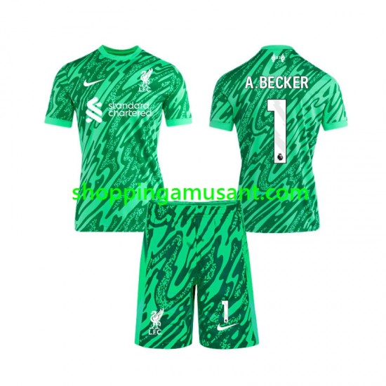 Maillot de Foot Liverpool Alisson Becker 1 Gardien Enfant Extérieur 2024-2025 Manche Courte