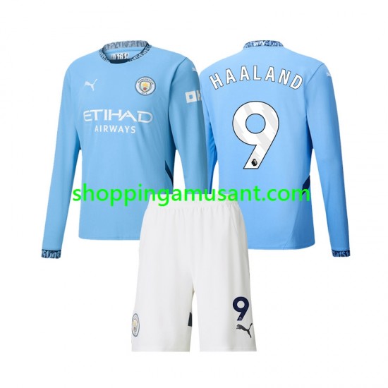 Maillot de Foot Manchester City Erling Haaland 9 Enfant Domicile 2024-2025 Manche Longue