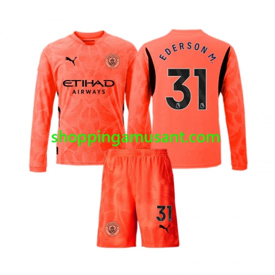 Maillot de Foot Manchester City Ederson Moraes 31 Gardien Enfant Extérieur 2024-2025 Manche Longue