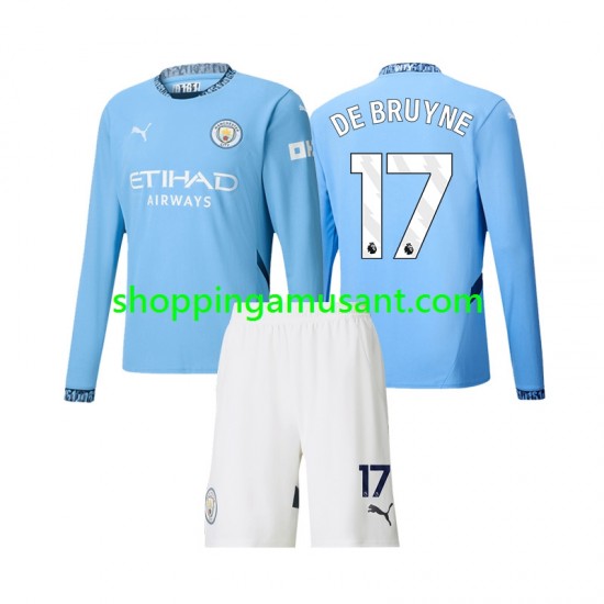 Maillot de Foot Manchester City Kevin De Bruyne 17 Enfant Domicile 2024-2025 Manche Longue