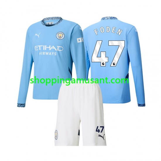 Maillot de Foot Manchester City Phil Foden 47 Enfant Domicile 2024-2025 Manche Longue