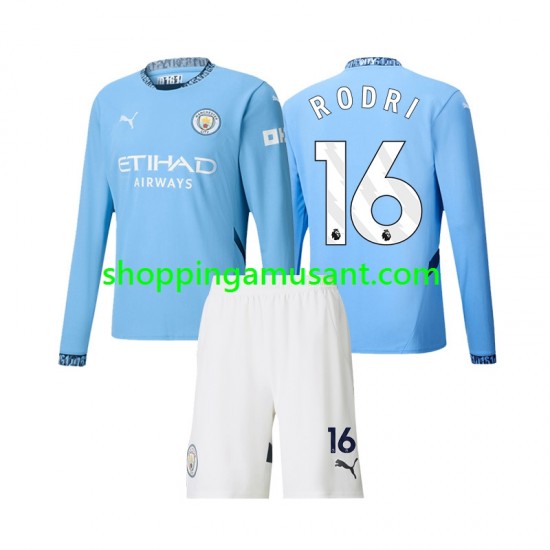 Maillot de Foot Manchester City Rodri 16 Enfant Domicile 2024-2025 Manche Longue