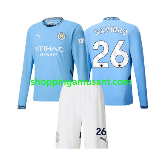 Maillot de Foot Manchester City Savinho 26 Enfant Domicile 2024-2025 Manche Longue