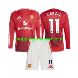Maillot de Foot Manchester United Joshua Zirkzee 11 Enfant Domicile 2024-2025 Manche Longue