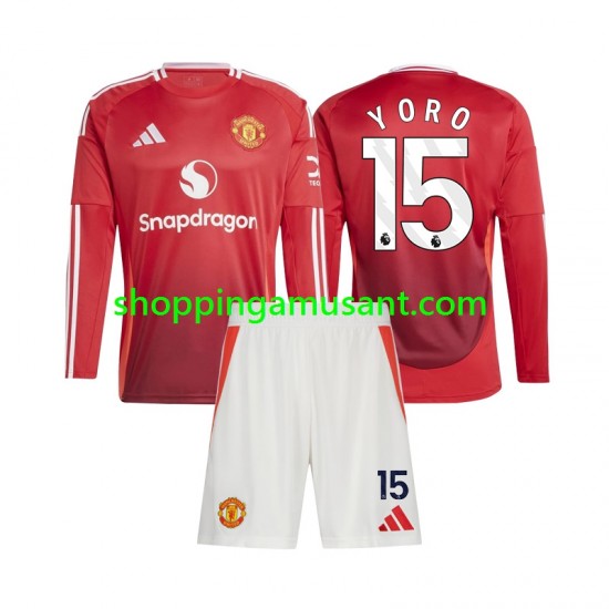Maillot de Foot Manchester United Leny Yoro 15 Enfant Domicile 2024-2025 Manche Longue