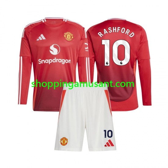 Maillot de Foot Manchester United Marcus Rashford 10 Enfant Domicile 2024-2025 Manche Longue