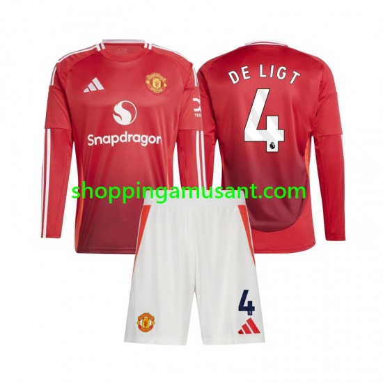 Maillot de Foot Manchester United Matthijs de Ligt 4 Enfant Domicile 2024-2025 Manche Longue