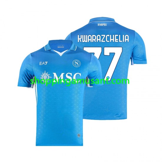 Maillot de Foot Naples Khvicha Kvaratskhelia 77 Homme Domicile 2024-2025 Manche Courte
