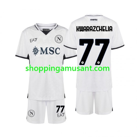 Maillot de Foot Naples Khvicha Kvaratskhelia 77 Enfant Extérieur 2024-2025 Manche Courte