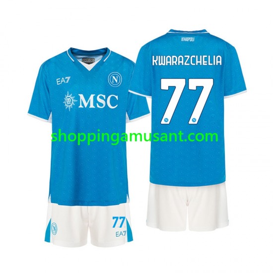 Maillot de Foot Naples Khvicha Kvaratskhelia 77 Enfant Domicile 2024-2025 Manche Courte