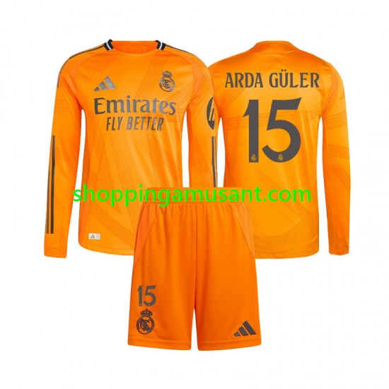 Maillot de Foot Real Madrid Arda Guler 15 Enfant Extérieur 2024-2025 Manche Longue