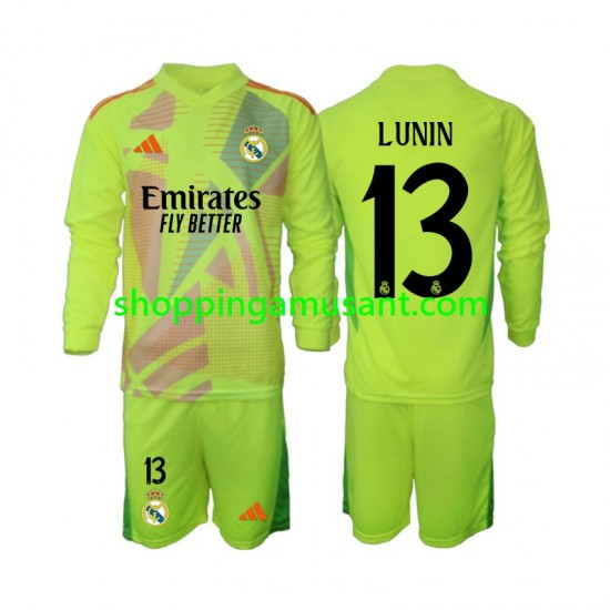 Maillot de Foot Real Madrid Lunin 13 Gardien Enfant 4ème 2024-2025 Manche Longue