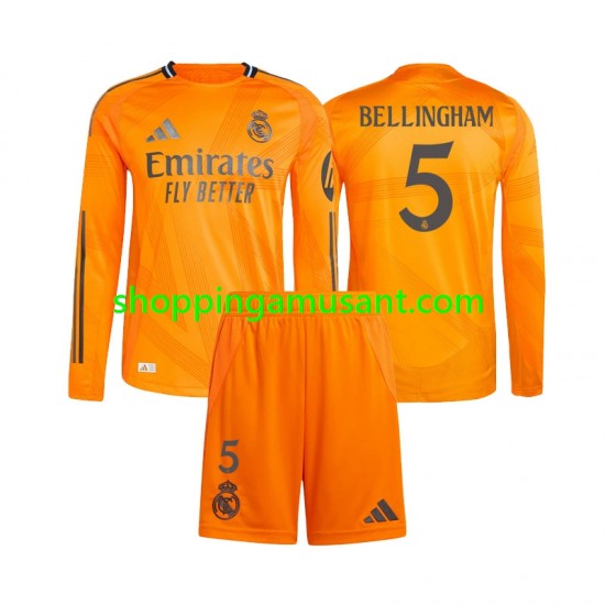 Maillot de Foot Real Madrid Jude Bellingham 5 Enfant Extérieur 2024-2025 Manche Longue