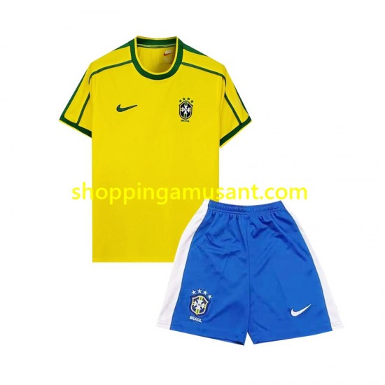 Maillot de Foot Brésil Rétro Enfant Domicile 1998 Manche Courte