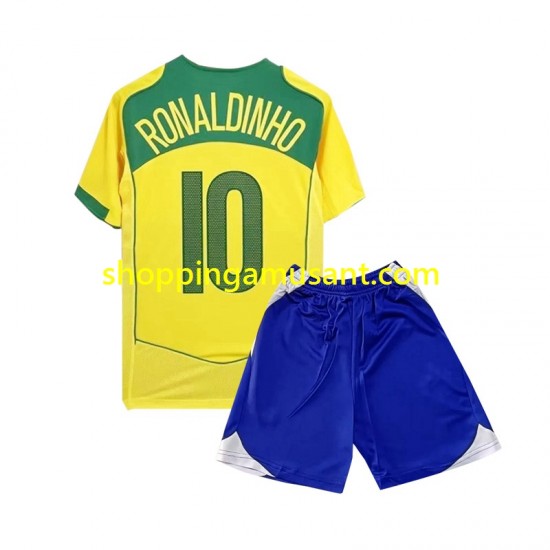 Maillot de Foot Brésil Ronaldiho 10 Rétro Enfant Domicile 2004 Manche Courte