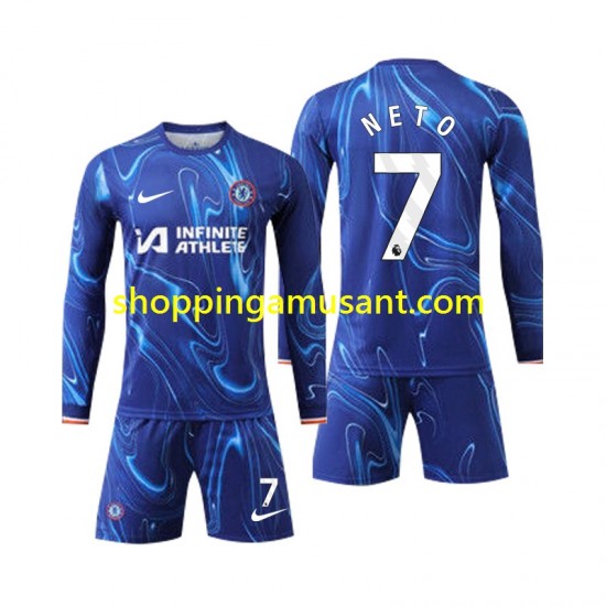 Maillot de Foot Chelsea Neto 7 Enfant Domicile 2024-2025 Manche Longue
