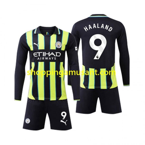 Maillot de Foot Manchester City Erling Haaland 9 Enfant Extérieur 2024-2025 Manche Longue