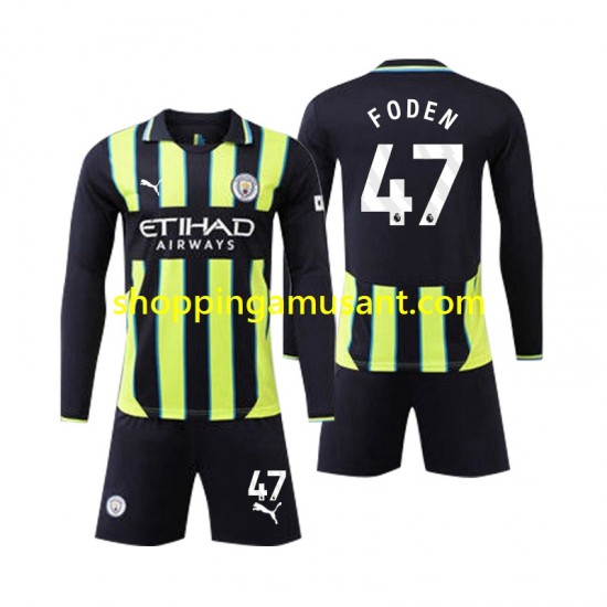 Maillot de Foot Manchester City Phil Foden 47 Enfant Extérieur 2024-2025 Manche Longue