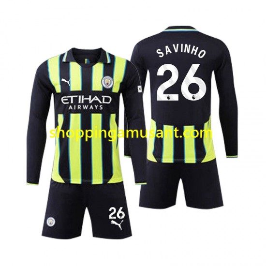 Maillot de Foot Manchester City Savinho 26 Enfant Extérieur 2024-2025 Manche Longue