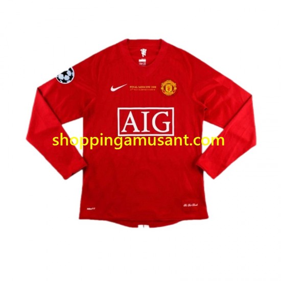 Maillot de Foot Manchester United Champion League 2007 Rétro Homme Domicile Manche Longue