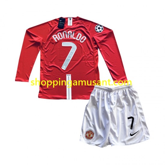 Maillot de Foot Manchester United Cristiano Ronaldo 7 Champion League 2007 Rétro Enfant Domicile Manche Longue