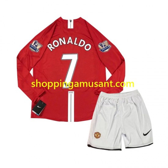 Maillot de Foot Manchester United Cristiano Ronaldo 7 2007 Rétro Enfant Domicile Manche Longue