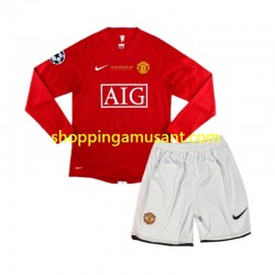 Maillot de Foot Manchester United Champion League 2007 Rétro Enfant Domicile Manche Longue