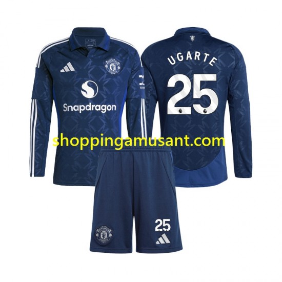 Maillot de Foot Manchester United Manuel Ugarte 25 Enfant Extérieur 2024-2025 Manche Longue