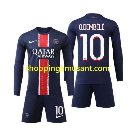 Maillot de Foot Paris Saint-Germain O Dembele 10 Enfant Domicile 2024-2025 Manche Longue