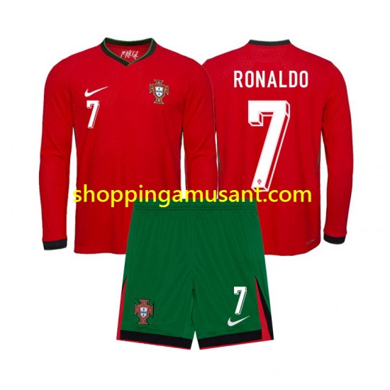 Maillot de Foot Portugal Ronaldo 7 Enfant Domicile Euro 2024 Manche Longue