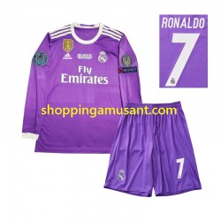 Maillot de Foot Real Madrid Cristiano Ronaldo 7 2016 Rétro Enfant Extérieur Manche Longue