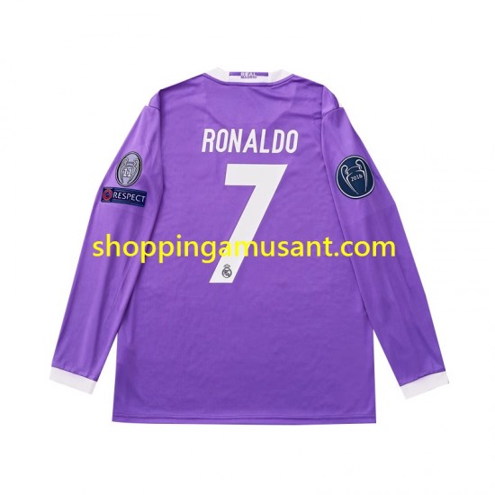 Maillot de Foot Real Madrid Cristiano Ronaldo 7 2016 Rétro Enfant Extérieur Manche Longue