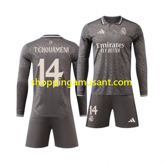Maillot de Foot Real Madrid Tchouameni 14 Enfant Extérieur 2024-2025 Manche Longue