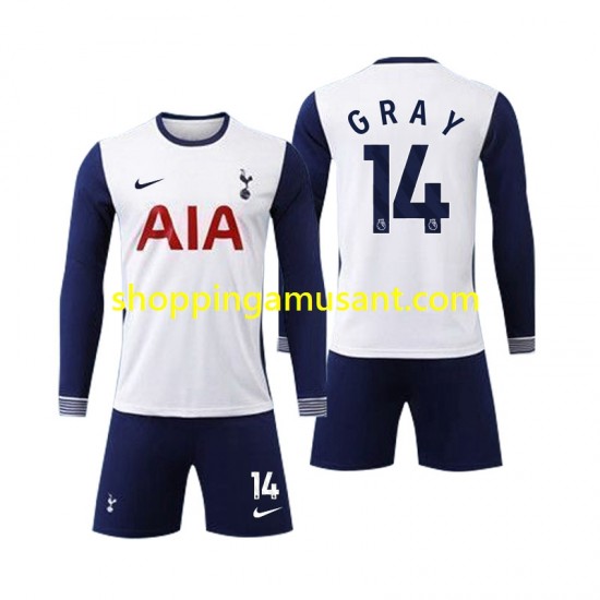 Maillot de Foot Tottenham Spurs Gray 14 Enfant Domicile 2024-2025 Manche Longue
