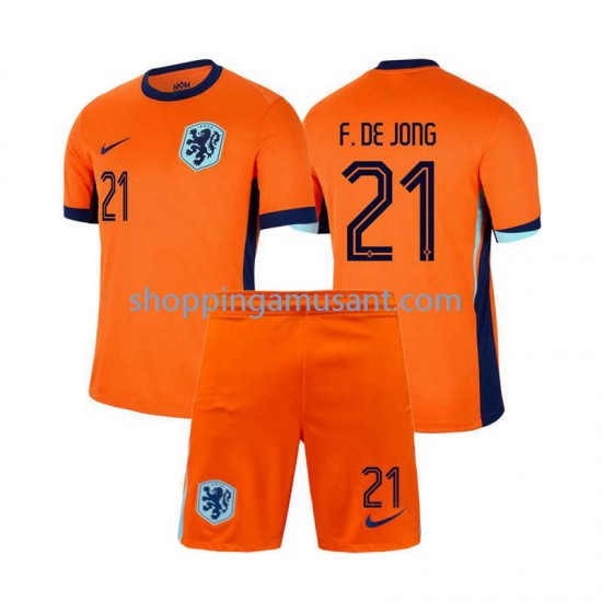 Maillot de Foot Pays-Bas Frenkie de Jong 21 Enfant Domicile Euro 2024 Manche Courte