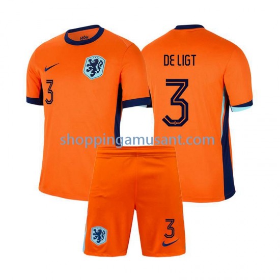 Maillot de Foot Pays-Bas Matthijs de Ligt 3 Enfant Domicile Euro 2024 Manche Courte