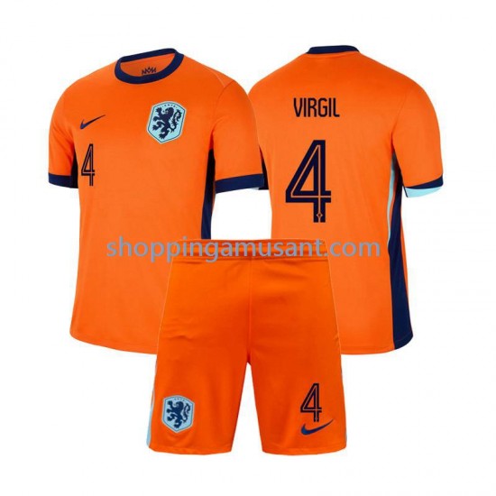 Maillot de Foot Pays-Bas Virgil van Dijk 4 Enfant Domicile Euro 2024 Manche Courte