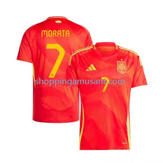 Maillot de Foot Espagne Alvaro Morata 7 Homme Domicile Euro 2024 Manche Courte