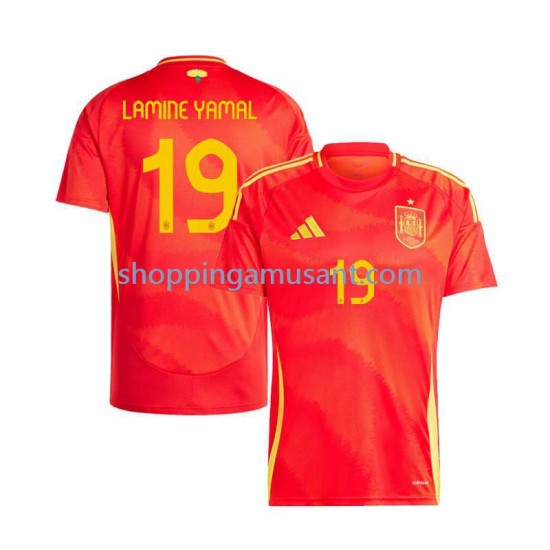 Maillot de Foot Espagne Lamine Yamal 19 Homme Domicile Euro 2024 Manche Courte