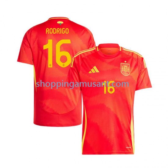 Maillot de Foot Espagne Rodrigo 16 Homme Domicile Euro 2024 Manche Courte