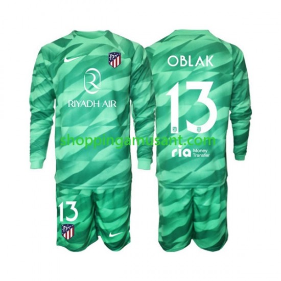 Maillot de Foot Atlético Madrid Jan Oblak 13 Green color Gardien Enfant Extérieur 2023-2024 Manche Longue