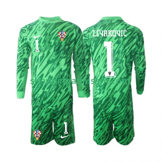 Croatie DOMINIK LIVAKOVIC 1 Gardien Enfant Extérieur 2024 Manche Longue Maillot de Foot