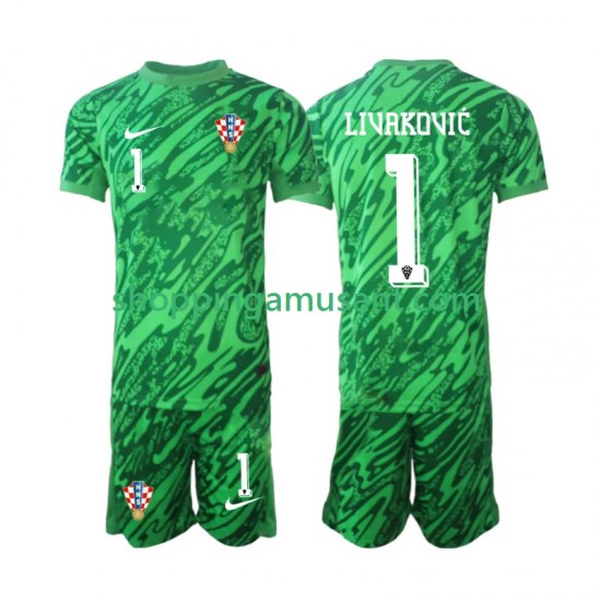 Croatie DOMINIK LIVAKOVIC 1 Gardien Enfant Extérieur 2024 Manche Courte Maillot de Foot